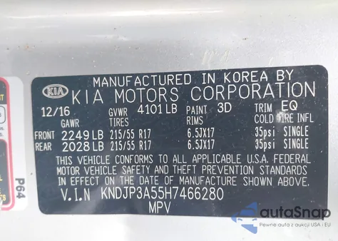 2017 Kia Soul + из США, поврежденный, VIN KNDJP3A55H7466280